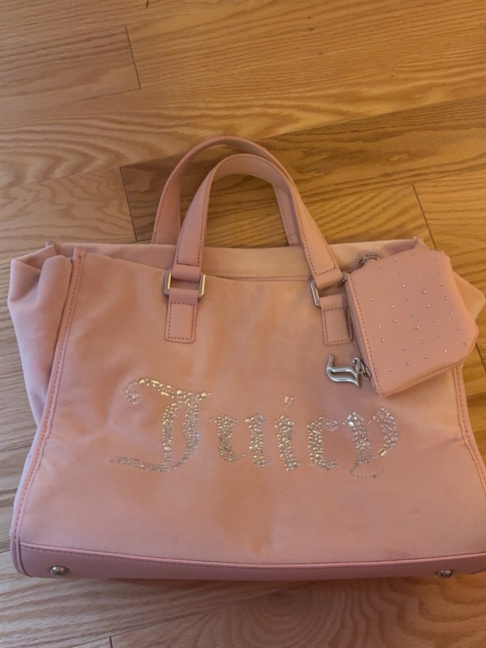 Juicy Couture Blush Pink Crystal Logo Tote with Studded Pouch